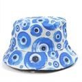 Dettaglio cappello alla pescatora bianco con stampe Evil Eye e tesa cucita - Stile C Cachi