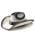 Vintage western straw cowboy hat with bull head ornament and gradient brim detail - M (56-58cm) / White Black Painted