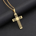 Macro detail of golden镂空cross pendant with polished finish on black texture - Geometric Hollow Cross / Gold