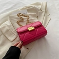 Chic rose red quilted crossbody bag with gold chain strap and metallic clasp closure - Rose Pink