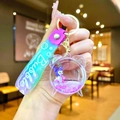 Close-up of Kuromi cartoon liquid quicksand keychain with gradient silicone lanyard - Gradient Strap Alarm Clock White Character