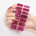 Dark red nail stickers with blue geometric patterns, model DQ3-20 shown on nails - Deep Red Blue Geometric Pattern Style (DQ3-020)