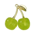 Sparkling light green cherry pendant with golden leaves for DIY jewelry making - 1Pc KC Gold Transparent Green Glitter Resin 3D Cherry (30x28mm)