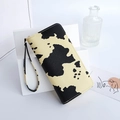 Stylish long cow print wallet with zipper closure and wrist strap for women - Yellow