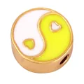 DIY round yin yang bead with heart pattern in white and neon yellow enamel finish - Tai Chi Heart-Yellow