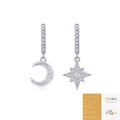 Asymmetric S925 silver moon and star earrings with sparkling moissanite stones - E13892 Asymmetric Star Moon-38 Moissanites (With GRA Certificate)