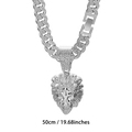 Silver Cuban link necklace with rhinestone lion head pendant, 50cm length chain - 50cm / Silver with 50cm Cuban Chain