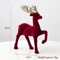Red flocked Christmas reindeer ornament with gold glitter antlers, 20cm height tabletop decor - Large Reindeer Statue C