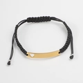 Adjustable black wax rope bracelet with a gold rectangular bar and hollow heart design - Gold Color (MP639)