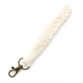 Handmade cream macrame wristlet keychain with bronze swivel hook in bohemian style - White