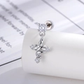 Silver snake-wrapped cross earring with cubic zirconia on a white display pedestal - Silver Cross (Single)