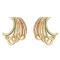 Eleganti orecchini a C multistrato dorati con micro-pave di zirconi colorati - Oro con zircone multicolore