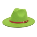 Neon green fedora hat with fuchsia belt buckle detail and wide brim for women - M(56-58cm) / Fruit Green