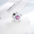 Orecchino a stella in argento con smalto bianco e pietra di zircone rosa - Rosa (Pezzo singolo)