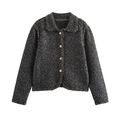 Veste en tricot à chevrons pour femmes avec liseré noir doré et boutons vintage - S / Noir