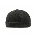 Retro washed denim docker hat in dark gray with vintage six-panel stitching design - Adjustable / Black