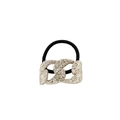 Chic ponytail holder with textured gold metal accent and high-elastic black rubber band - Double Buckle 5cm / Silver