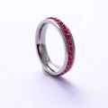 Gepolijste roestvrijstalen ring met roze zirkonia steentjes in zilveren kleur - 8-a-6 Roze Klei Rood (vervaagt Nooit) / Maat 7