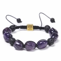 Detail of amethyst and lava stone bracelet with a gold Tree of Life charm and adjustable cord - Amethyst Bracelet