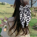 Halloween large bow hair clip with white ghost print and long streamers for party - Spring Clip-Black Ghost Print