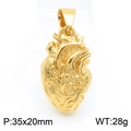 Colgante de corazón anatómico dorado en acero inoxidable chapado en oro de 18k - Colgante de Corazón Dorado (Sin Cadena) (KP130474-MZOZ)