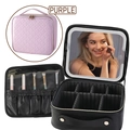 Portable makeup case with LED mirror in black and purple quilted diamond pattern - Quilted Purple [LED Light]