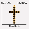 Tableau des tailles du pendentif croix en acier 304 avec strass noirs polis - Base Or / Zircone Noir