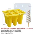 6-cavity spiral popsicle mold in bright yellow silicone with transparent lid and sizes - 6-Cavity Spiral Style (XG-78-4) / Set of 6 / Yellow