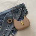 Khaki leather crescent bag with golden horsebit buckle and extra shoulder strap - Khaki