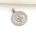 Close-up of a silver lion head pendant with micro-set clear zircons on white background - Silver Lion Head (08)