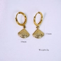 14K gold plated stainless steel hoop earrings with textured shell pendant and 10mm width - Shell 6