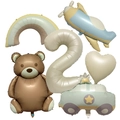 Retro balloon set featuring cream number 2, brown bear, rainbow, and vintage car designs - Vintage Cream Set 2