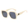 Übergroße quadratische Sonnenbrille in Creme mit dunkelgrauen Gläsern und Goldherz - Einheitsgröße / Beige/Graue Linse