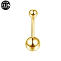 Golden F136 titanium belly button ring with polished double ball design on white background - Double Ball Minimalist Style / Gold