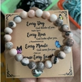 Pink zebra stone bead bracelet with silver heart charm and motivational card - Pink Zebra Butterfly Card