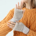 Graue Plüsch-Strickhandschuhe ohne Finger für Damen, warme Thermo-Bürohandschuhe - Plüsch-Stil - Halber Finger / Grau