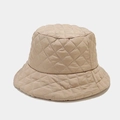 Detail view of beige diamond quilted bucket hat showing soft puffer texture and stitching - Khaki / M (56-58cm)