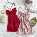 Elegante Satin-Nachthemden mit Wasserfall-Ausschnitt in Burgunderrot und Rosa - S / Rot + Rosa