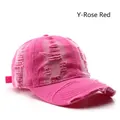 Rose red vintage washed baseball cap with distressed rip details and adjustable back strap - Rose Red