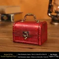 Vintage red wooden jewelry box with Double Happiness symbol and bronze handle - 6076K Double Happiness