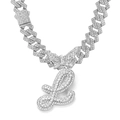 Silver iced-out Cuban chain necklace with butterfly link and letter B pendant - Silver Letter L