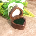 Heart-shaped walnut wood ring box with dark green velvet interior for two rings - Heart Window / Walnut (Army Green Double Slot)