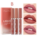 DragonRance 3-piece matte liquid lipstick set with velvet finish and lip swatches - Set B (Pink Brown Series)
