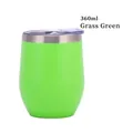U-shaped 12oz grass green stainless steel egg cup with clear lid and double-wall insulation - Grass Green (Silver Rim)
