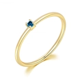 Minimalist slim gold plated ring featuring a single round blue zircon gemstone inlay - US 9 / Light Gold + Deep Sea Blue Stone