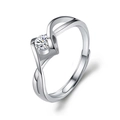Adjustable sterling silver ring with twisted band and round brilliant cubic zirconia - Angel Heart (50 Points) / Adjustable Open