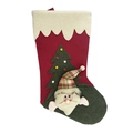 Calza di Natale con Babbo Natale e motivo ad albero in feltro rosso, verde e crema - Babbo Natale