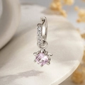 Silver star earrings with pink gemstone pendant and sparkling cubic zirconia stones - Light Pink (1 Pc)
