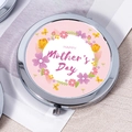 Pink Mother's Day portable folding mirror with floral design and silver metal frame - Pink Butterfly Mother's Day