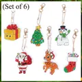 6-piece 5D DIY Christmas diamond painting keychain set featuring Santa and Reindeer - QC044 (6-Piece Set) Single-Sided